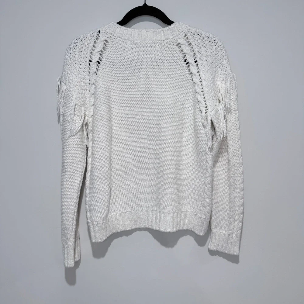 CUPCAKES AND CASHMERE‎ White Cable Knit Bobble Fringe Sweater M